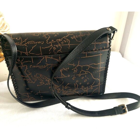 Patrica Nash Black Leather Map Sarola Scalloped Flap Snap Shoulder Bag Crossbody - Picture 4 of 15
